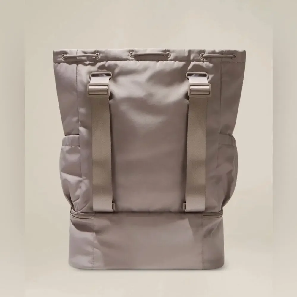 Beyond Yoga Taupe Drawstring Top Backpack with Lower Zip Compartment